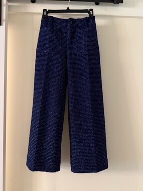 Maeve/Anthropologie Colette Navy Tweed Wide-Leg Cropped Pants